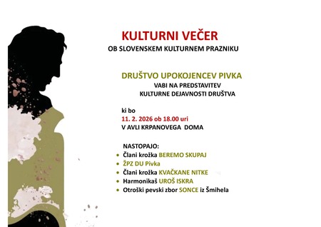 Vabilo na Kulturni večer ob slovenskem kulturnem prazniku