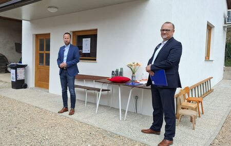 Mag.Tomaž Umek v družbi župana dr. Gregorja Kovčiča na nedavnem odprtju Centra ponovne uporabe