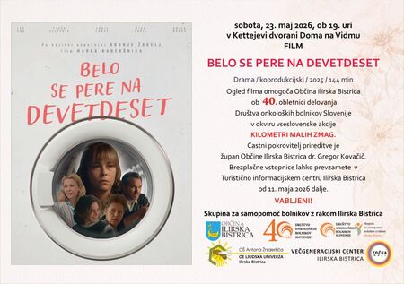 Vabilo na projekcijo filma Belo se pere na devetdeset 