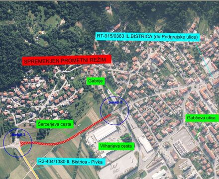 Odsek, kjer bo promet urejen enosmerno, je označen z rdečo barvo